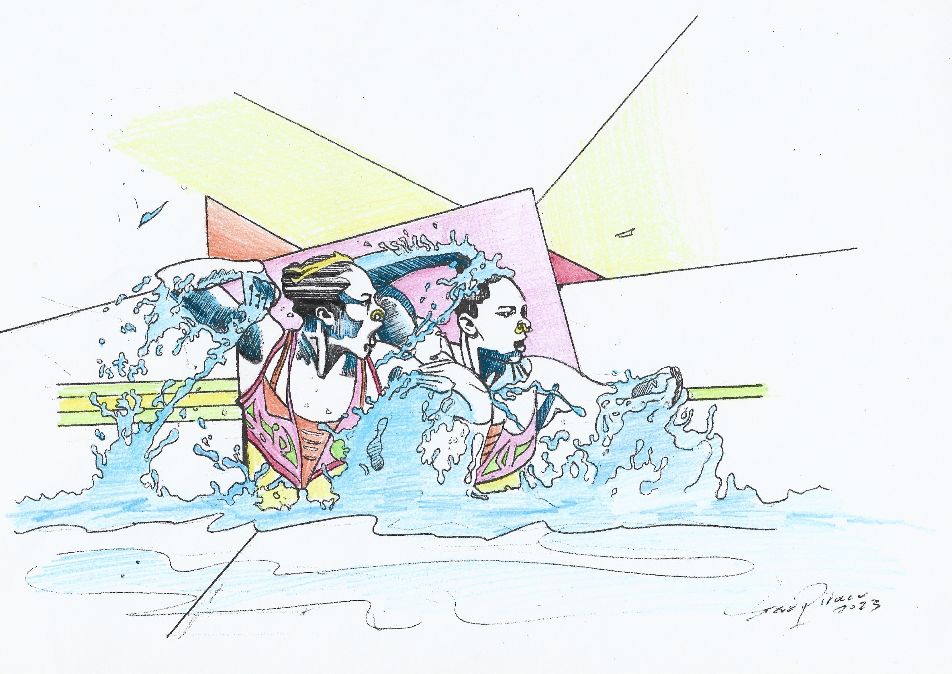 Croquis préparatoire natation artistique pour la fresque